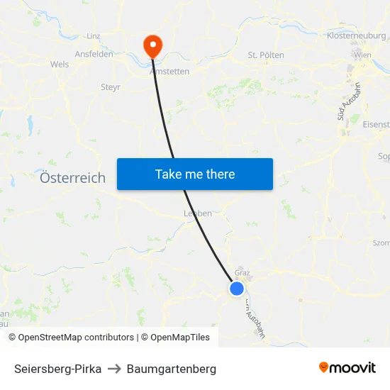 Seiersberg-Pirka to Baumgartenberg map