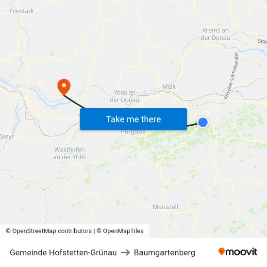 Gemeinde Hofstetten-Grünau to Baumgartenberg map