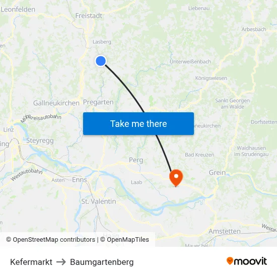 Kefermarkt to Baumgartenberg map