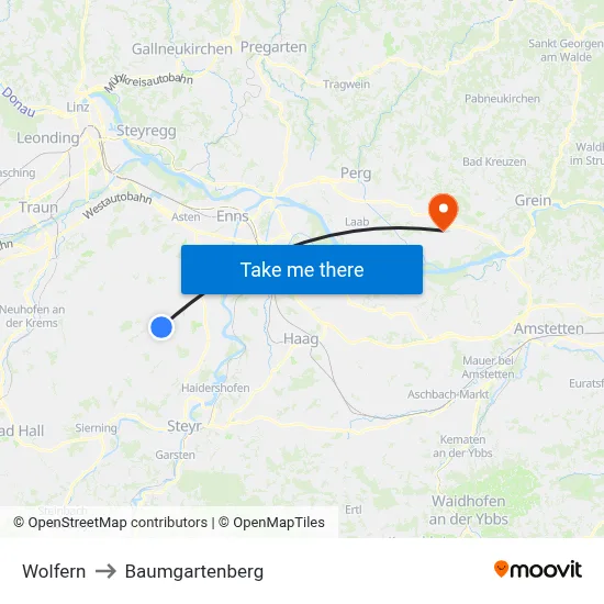 Wolfern to Baumgartenberg map