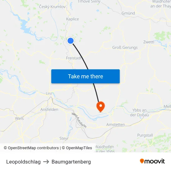 Leopoldschlag to Baumgartenberg map