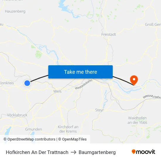 Hofkirchen An Der Trattnach to Baumgartenberg map