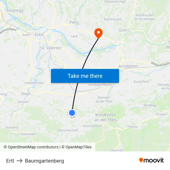 Ertl to Baumgartenberg map
