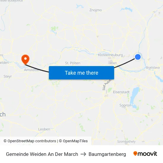 Gemeinde Weiden An Der March to Baumgartenberg map