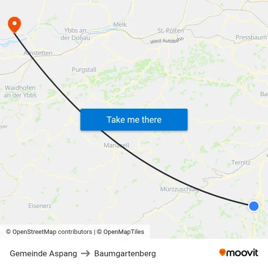 Gemeinde Aspang to Baumgartenberg map