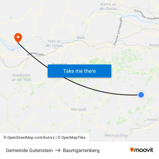 Gemeinde Gutenstein to Baumgartenberg map