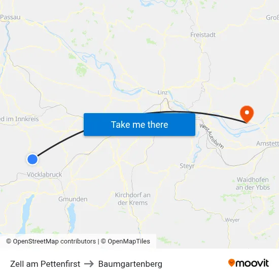 Zell am Pettenfirst to Baumgartenberg map
