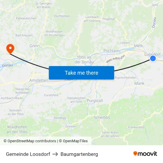 Gemeinde Loosdorf to Baumgartenberg map