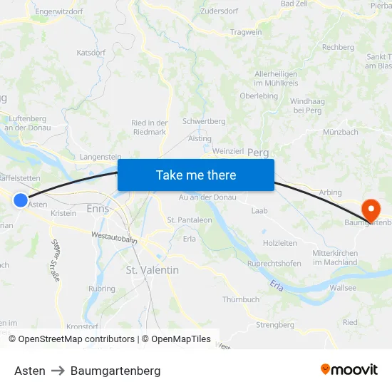 Asten to Baumgartenberg map