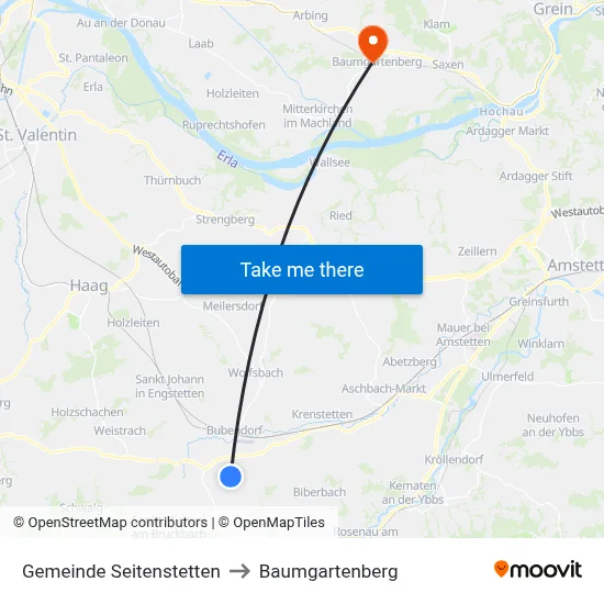 Gemeinde Seitenstetten to Baumgartenberg map