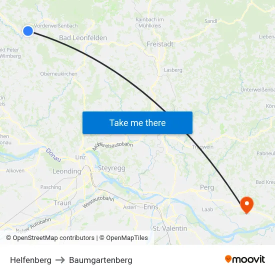 Helfenberg to Baumgartenberg map