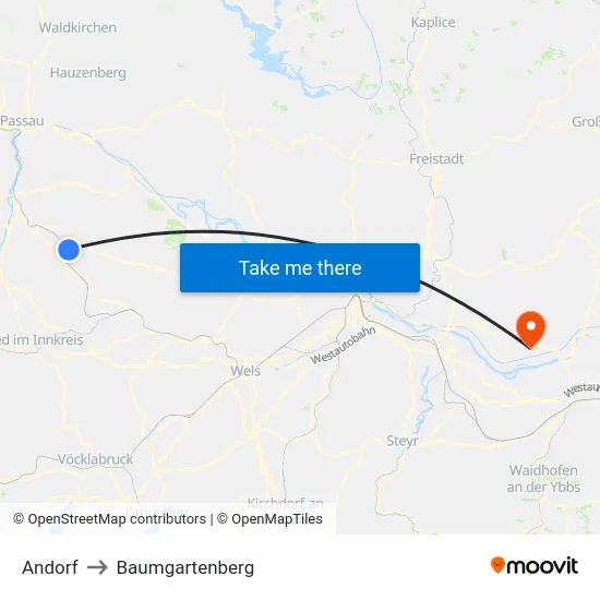 Andorf to Baumgartenberg map