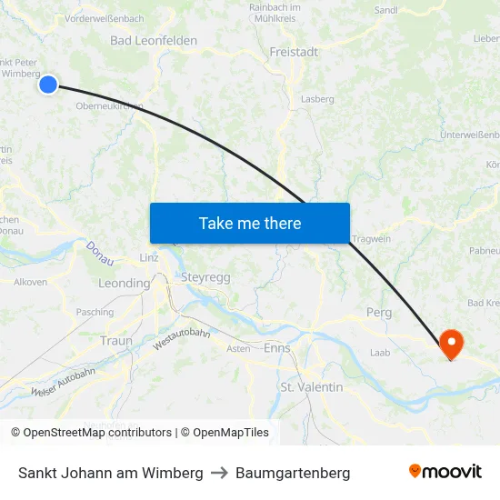 Sankt Johann am Wimberg to Baumgartenberg map