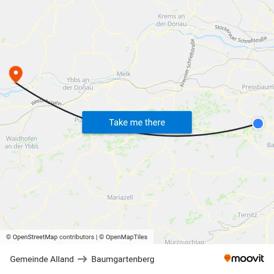 Gemeinde Alland to Baumgartenberg map