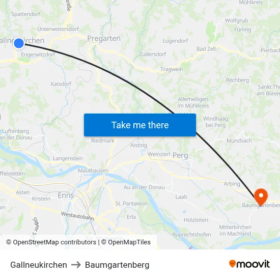Gallneukirchen to Baumgartenberg map