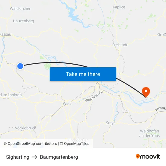 Sigharting to Baumgartenberg map