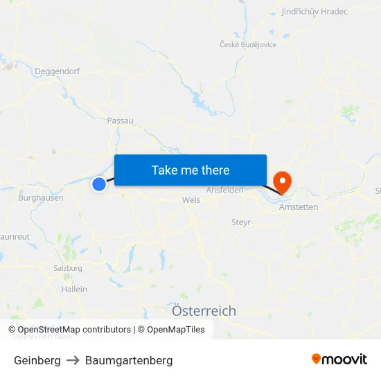 Geinberg to Baumgartenberg map