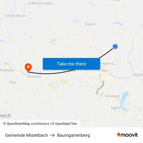 Gemeinde Mistelbach to Baumgartenberg map
