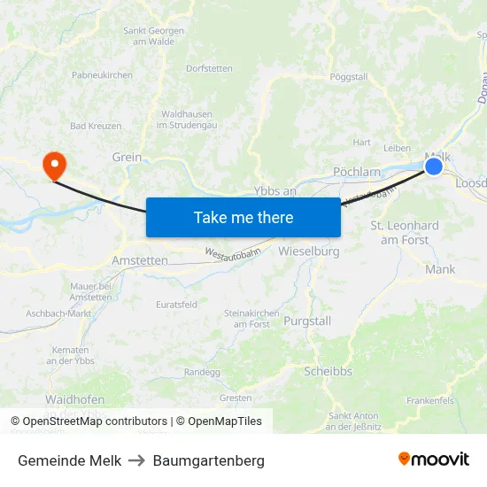 Gemeinde Melk to Baumgartenberg map