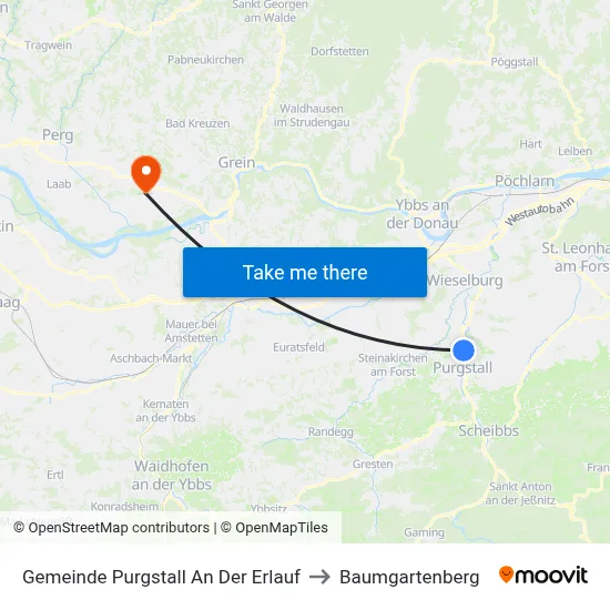 Gemeinde Purgstall An Der Erlauf to Baumgartenberg map