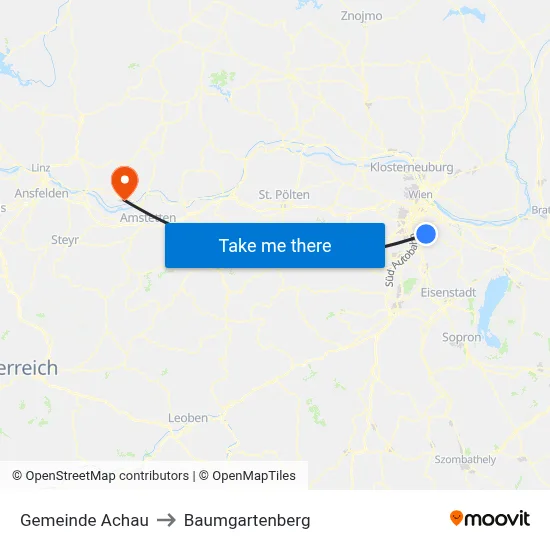 Gemeinde Achau to Baumgartenberg map
