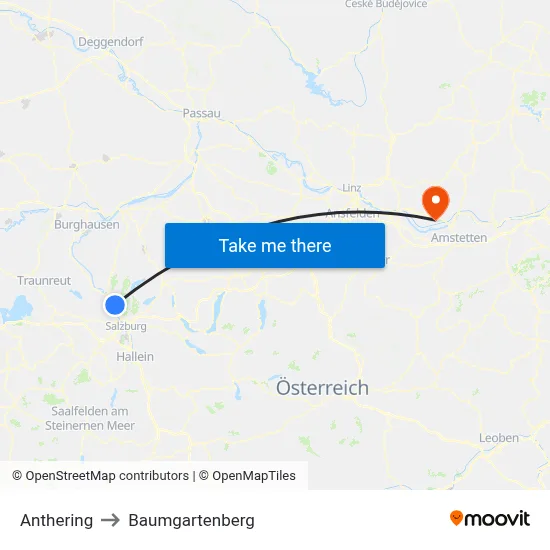 Anthering to Baumgartenberg map