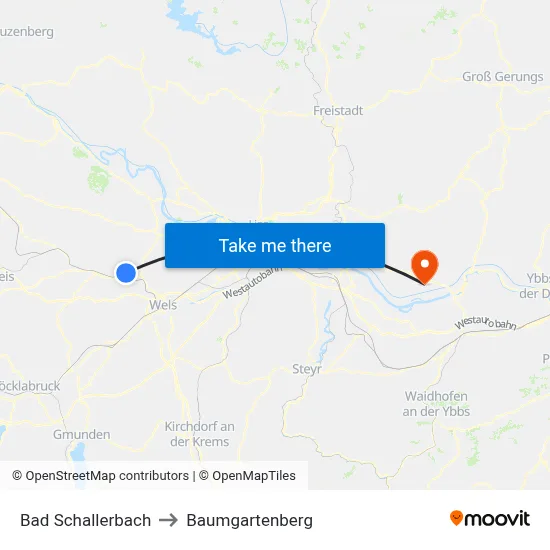 Bad Schallerbach to Baumgartenberg map