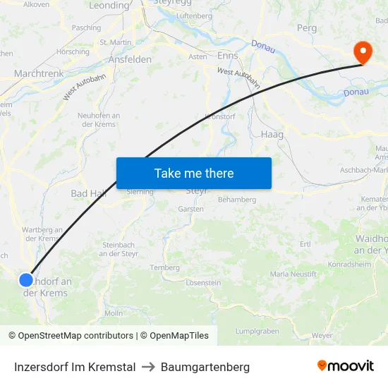 Inzersdorf Im Kremstal to Baumgartenberg map