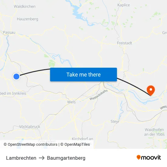 Lambrechten to Baumgartenberg map