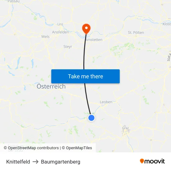 Knittelfeld to Baumgartenberg map
