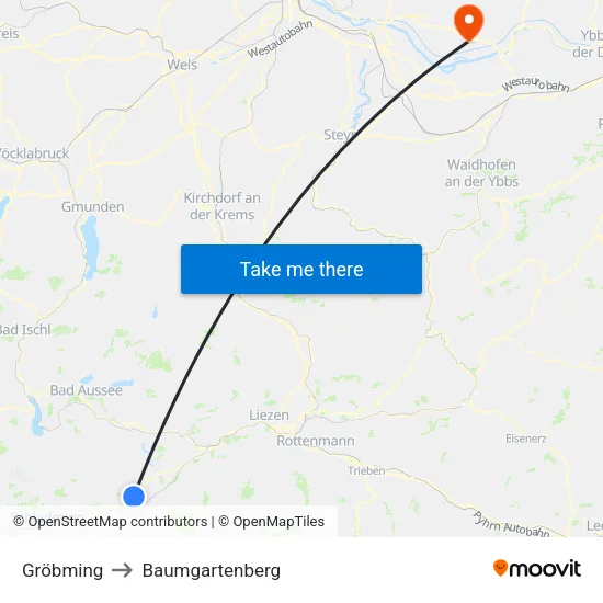 Gröbming to Baumgartenberg map