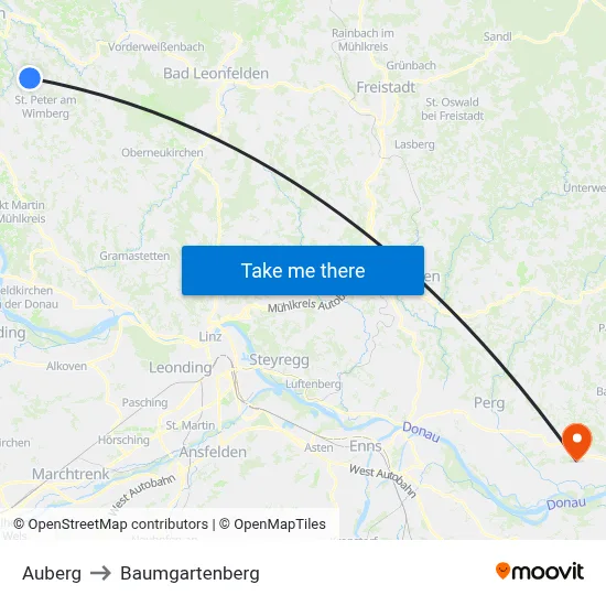 Auberg to Baumgartenberg map