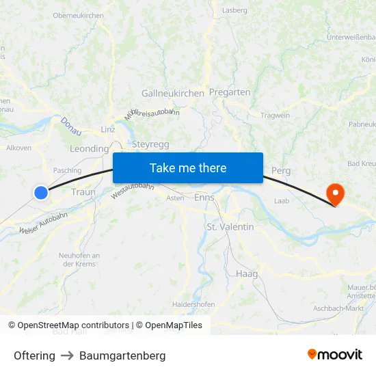 Oftering to Baumgartenberg map