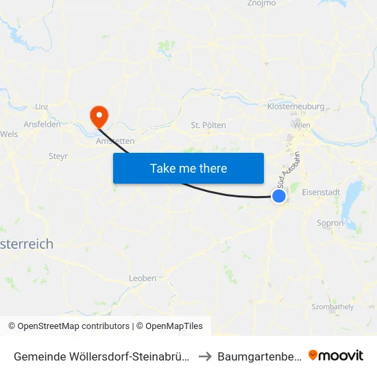 Gemeinde Wöllersdorf-Steinabrückl to Baumgartenberg map