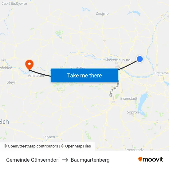 Gemeinde Gänserndorf to Baumgartenberg map