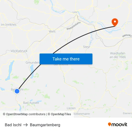 Bad Ischl to Baumgartenberg map