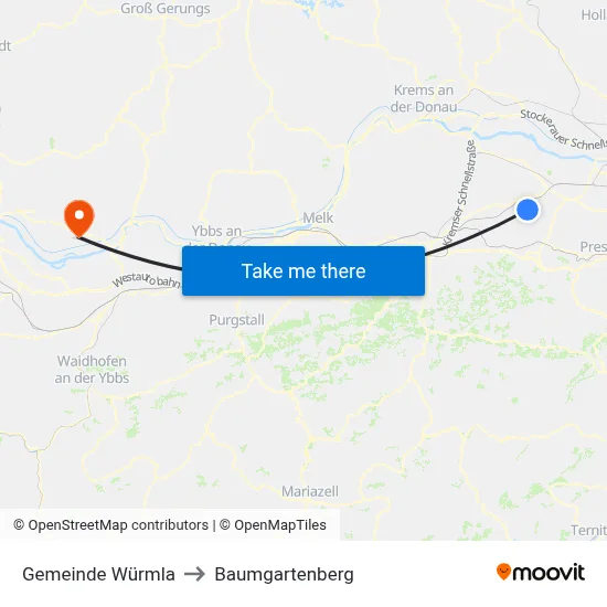 Gemeinde Würmla to Baumgartenberg map