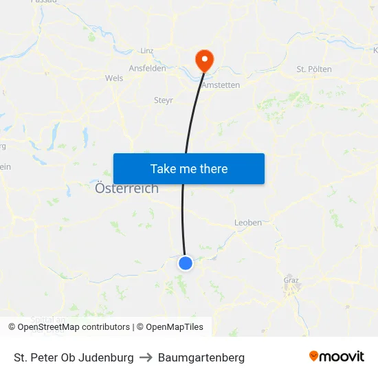 St. Peter Ob Judenburg to Baumgartenberg map