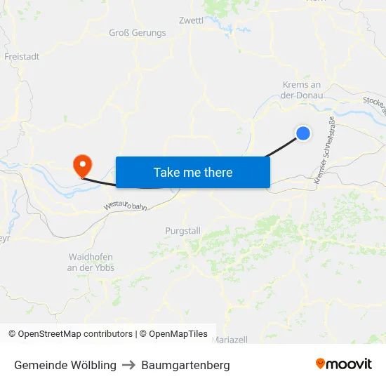 Gemeinde Wölbling to Baumgartenberg map