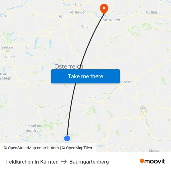 Feldkirchen In Kärnten to Baumgartenberg map