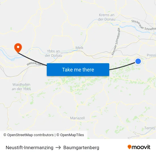 Neustift-Innermanzing to Baumgartenberg map
