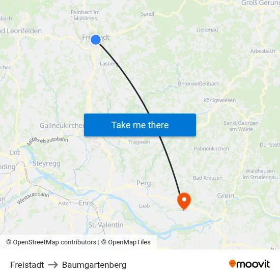 Freistadt to Baumgartenberg map