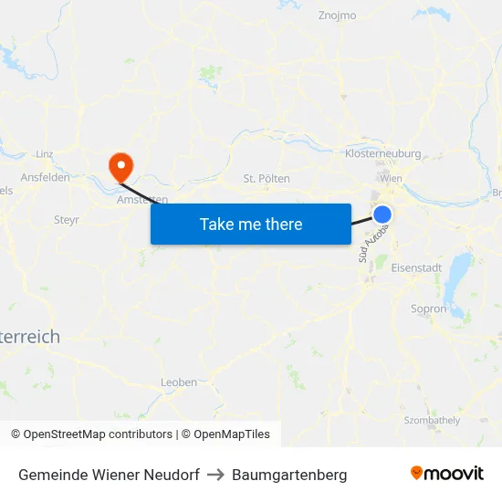Gemeinde Wiener Neudorf to Baumgartenberg map