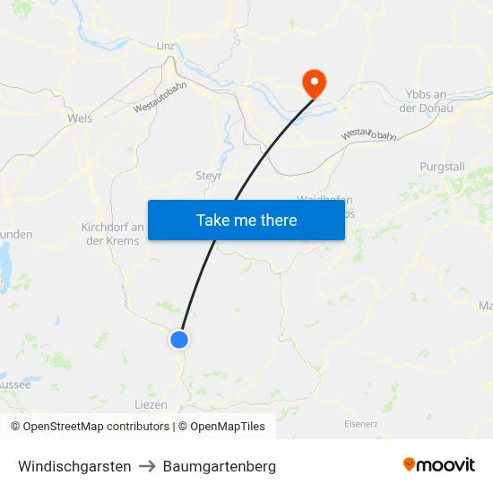 Windischgarsten to Baumgartenberg map
