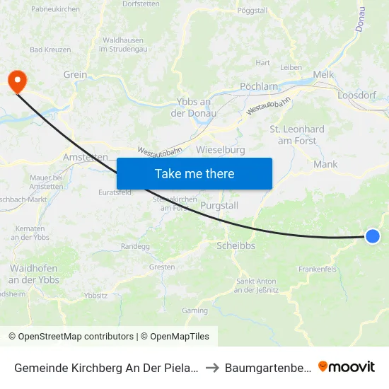 Gemeinde Kirchberg An Der Pielach to Baumgartenberg map