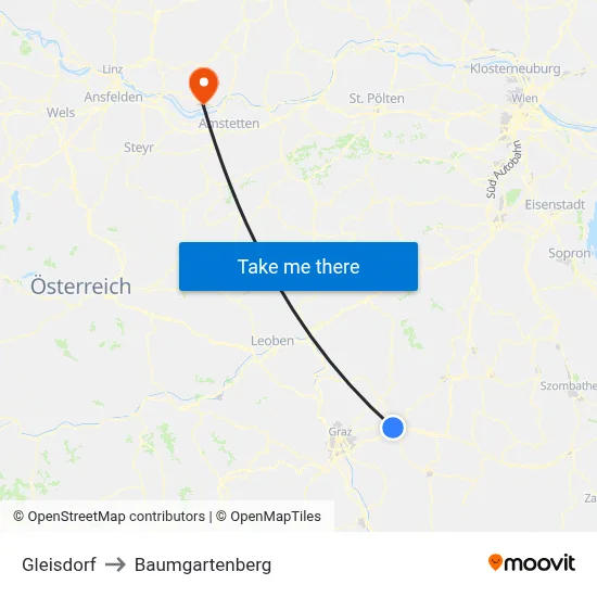 Gleisdorf to Baumgartenberg map