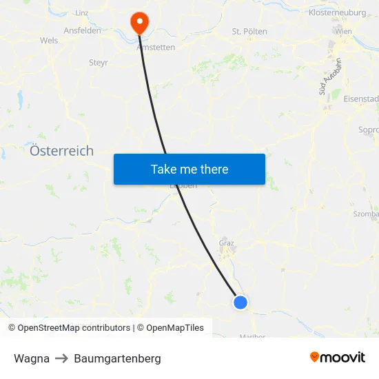 Wagna to Baumgartenberg map