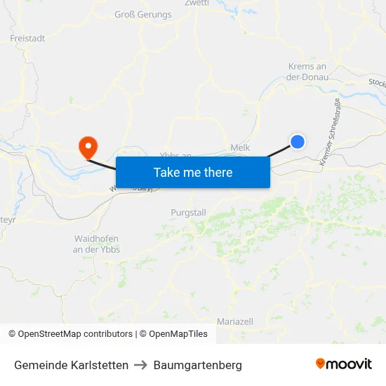 Gemeinde Karlstetten to Baumgartenberg map