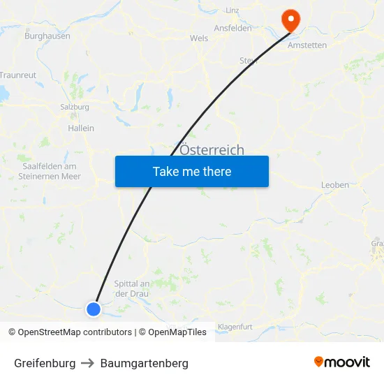 Greifenburg to Baumgartenberg map