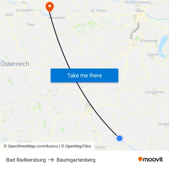 Bad Radkersburg to Baumgartenberg map
